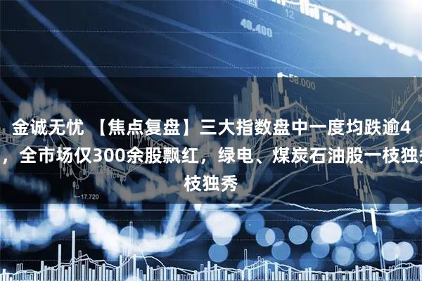 金诚无忧 【焦点复盘】三大指数盘中一度均跌逾4%，全市场仅300余股飘红，绿电、煤炭石油股一枝独秀